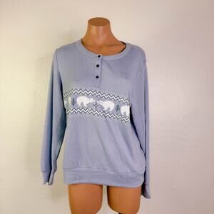 Honeydew Polar Bear Henley Sweater Long Sleeve Pajama Top Light Blue Size S NWT